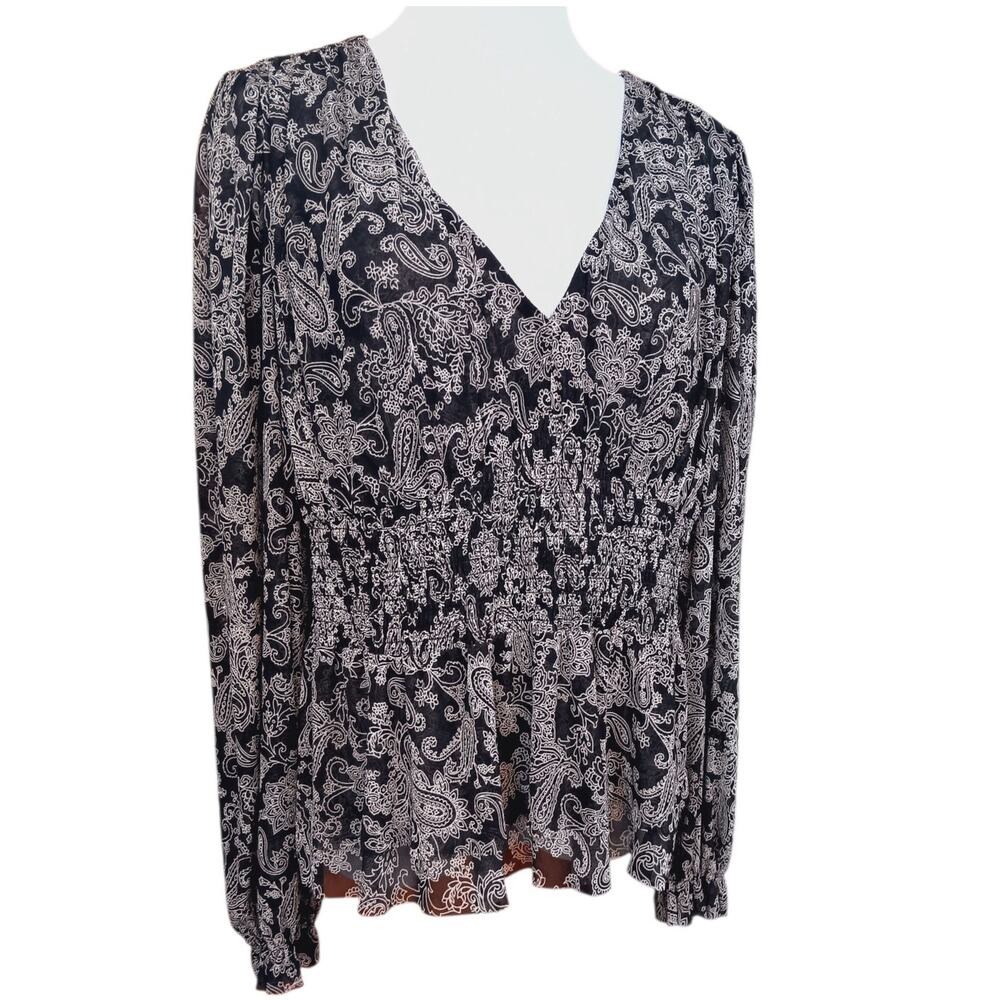 DANIEL RAINN‎ DR2 Smocked Blouse Top XL Flowy Artsy Boho Dressy Career Office